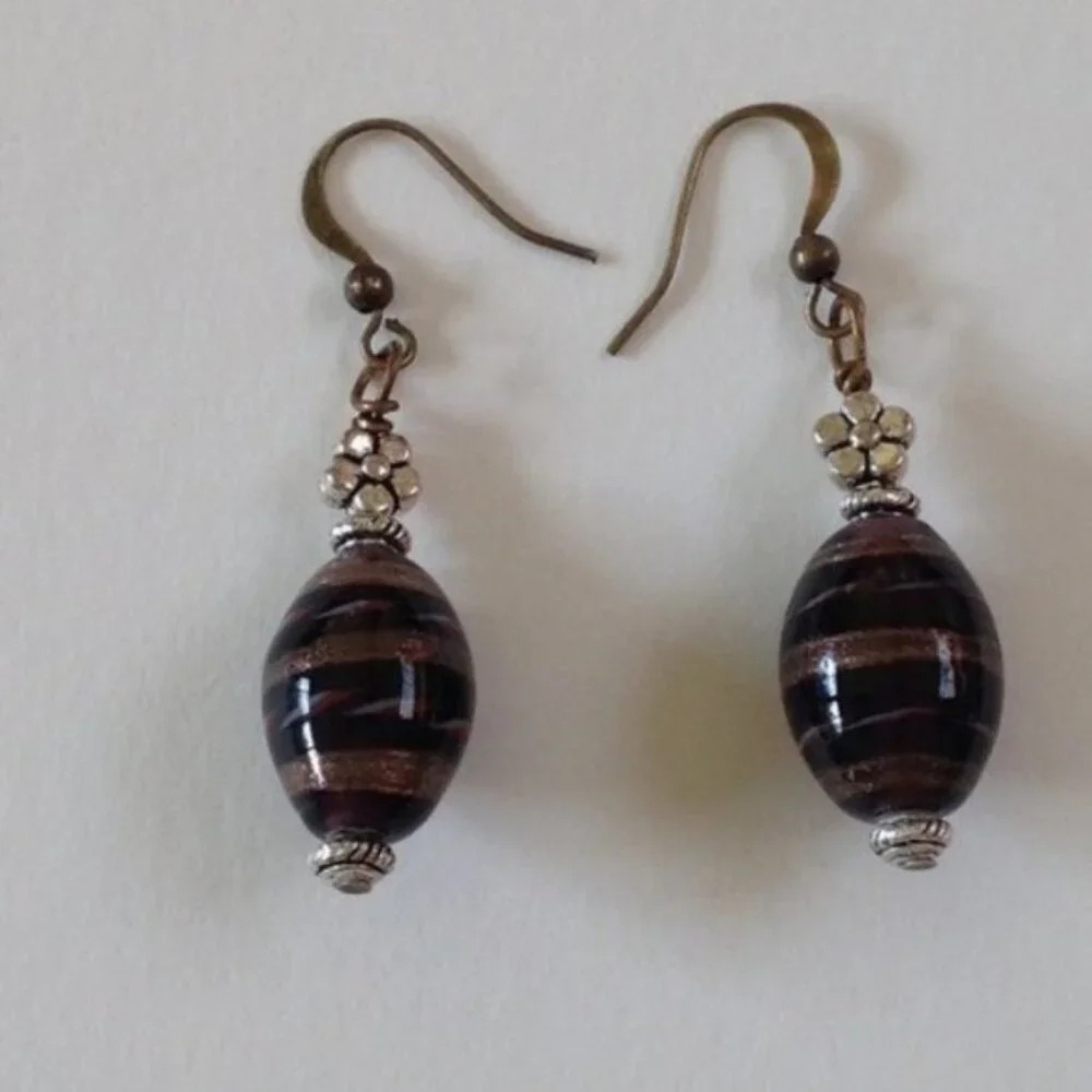 Handcrafted Glass Bead Floral Dangling Earrings Handmade Coastal Cottage